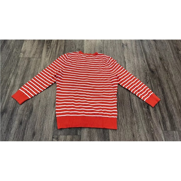 Halogen Cardigan Sweater Women's Size Medium Orange White Stripe Button Up - Picture 7 of 7